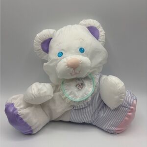 Fisher Price 1991 Vintage Puffalump Teddy Bear Rattle White/Purple Stripes